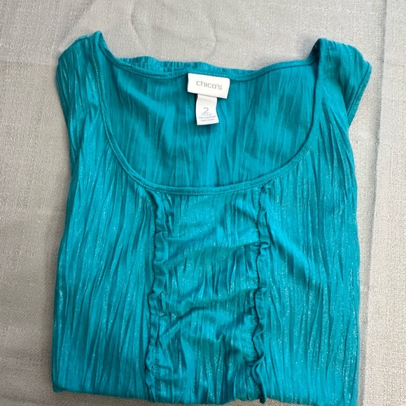 Turquoise Textured Ruffle-Front Sleeveless Tank Top - Picture 9 of 9